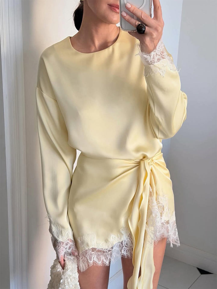 Loose Round-Neck Lace-Panel Dress