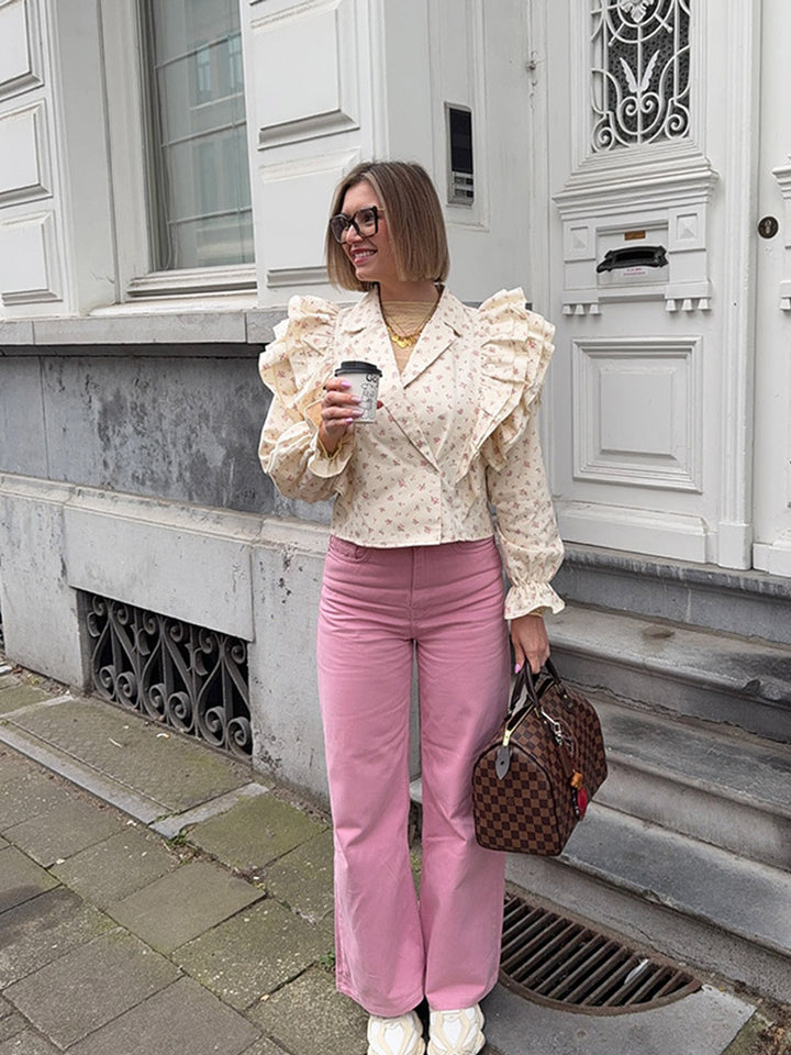 French Ruffle Floral Chiffon Blouse