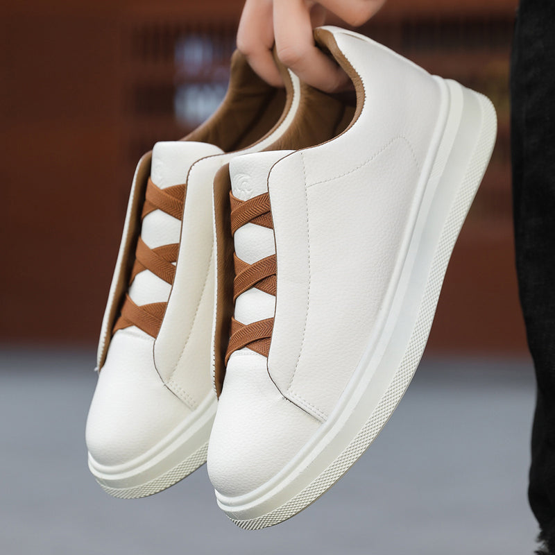 Men's Leather Slip-On Trainers – Elastic Lace Casual Sneakers – view 3