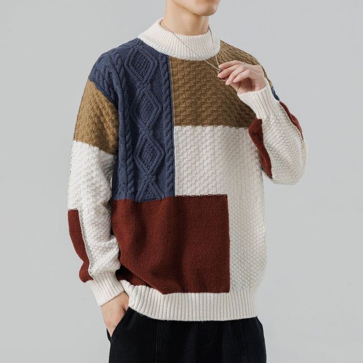 Men's Wool Blend Colour Block Jumper – Patterned Knit – view 2