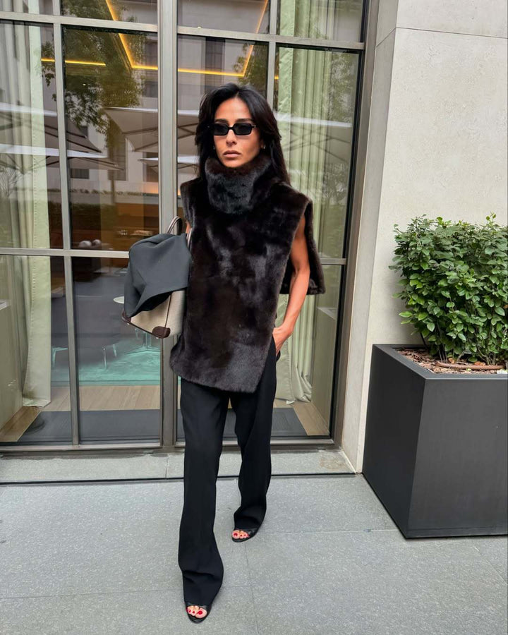 Faux Fur High-Neck Vest