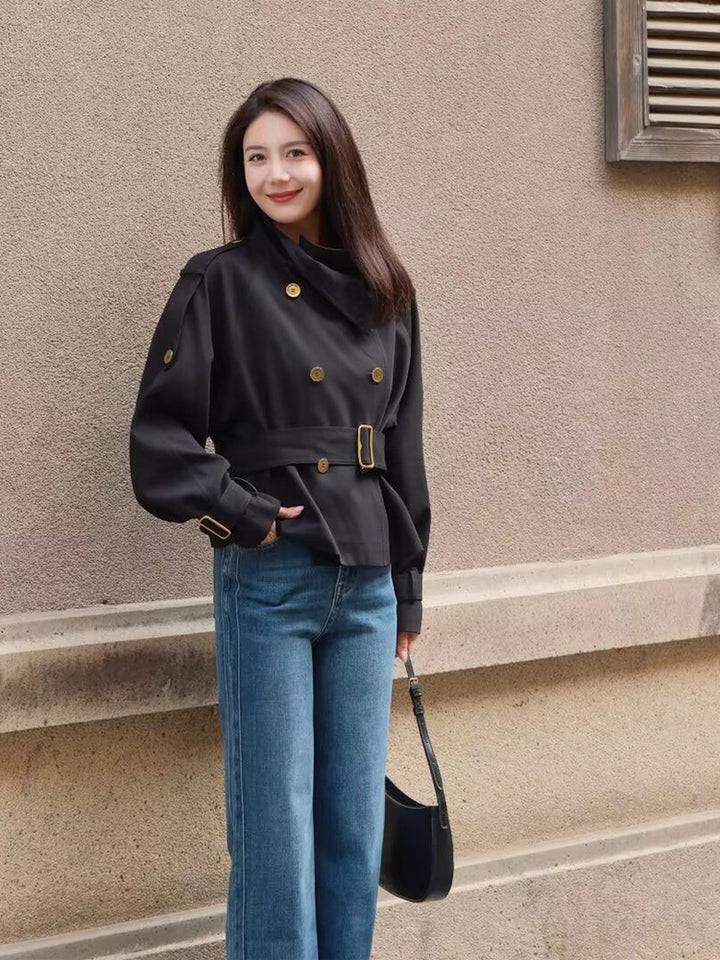 Vintage Black Double-Breasted Trench