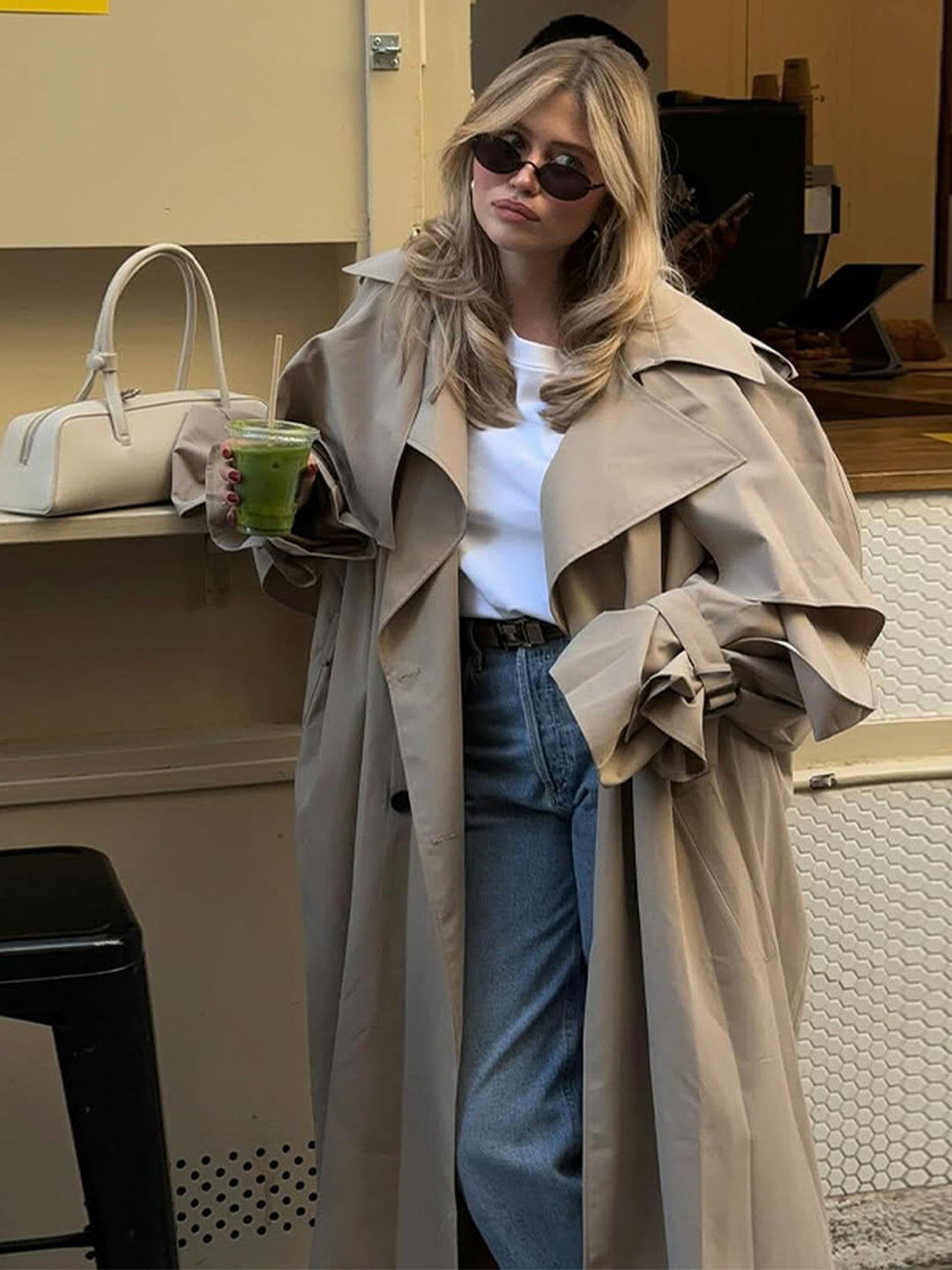 Cape-Sleeve Long Trench Coat