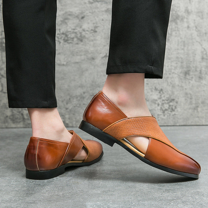 Men's Leather Cross-Strap Loafers – Smart Casual Slip-On Shoes – view 9