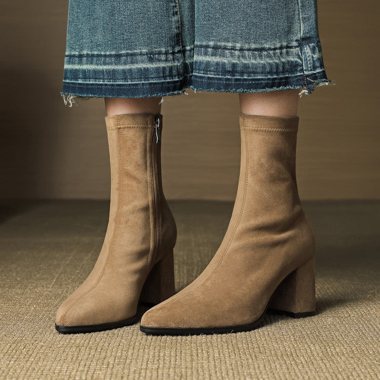 Women's Suede Ankle Boots – Block Heel with Sleek Side Zip – view 9