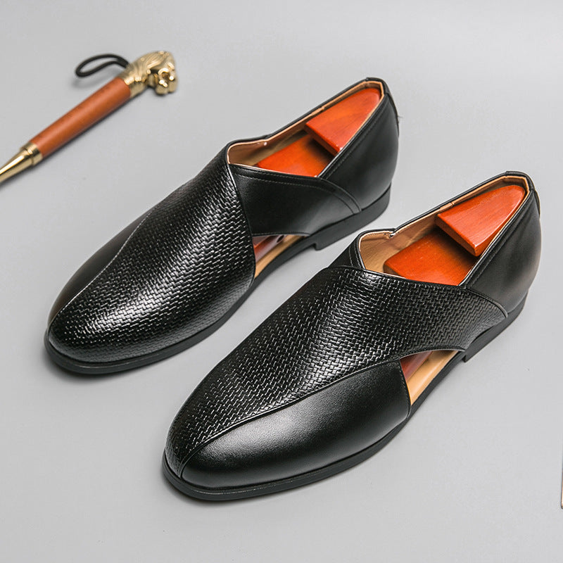 Men's Leather Cross-Strap Loafers – Smart Casual Slip-On Shoes