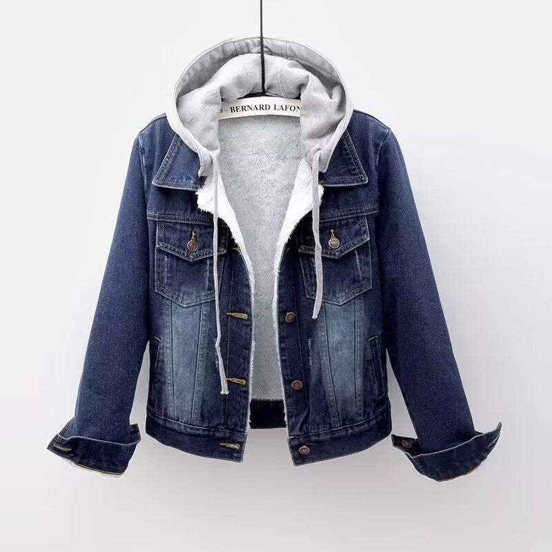 Women's Sherpa-Lined Denim Jacket – Hooded Trucker for Cold Days
