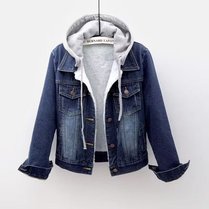 Women's Sherpa-Lined Denim Jacket – Hooded Trucker for Cold Days