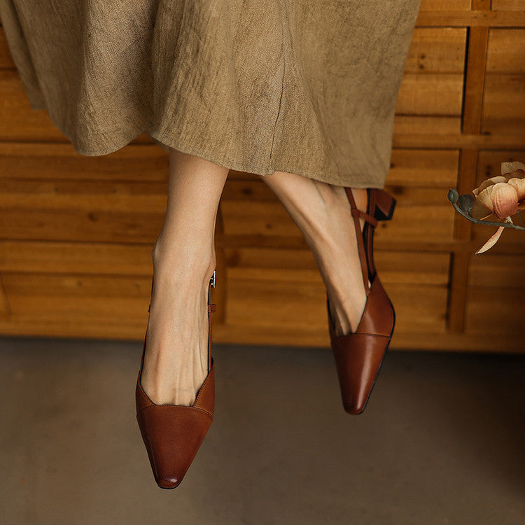 Women's Genuine Leather Slingback Heels - Polished All-Day Wear