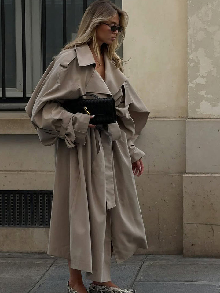 Cape-Sleeve Long Trench Coat