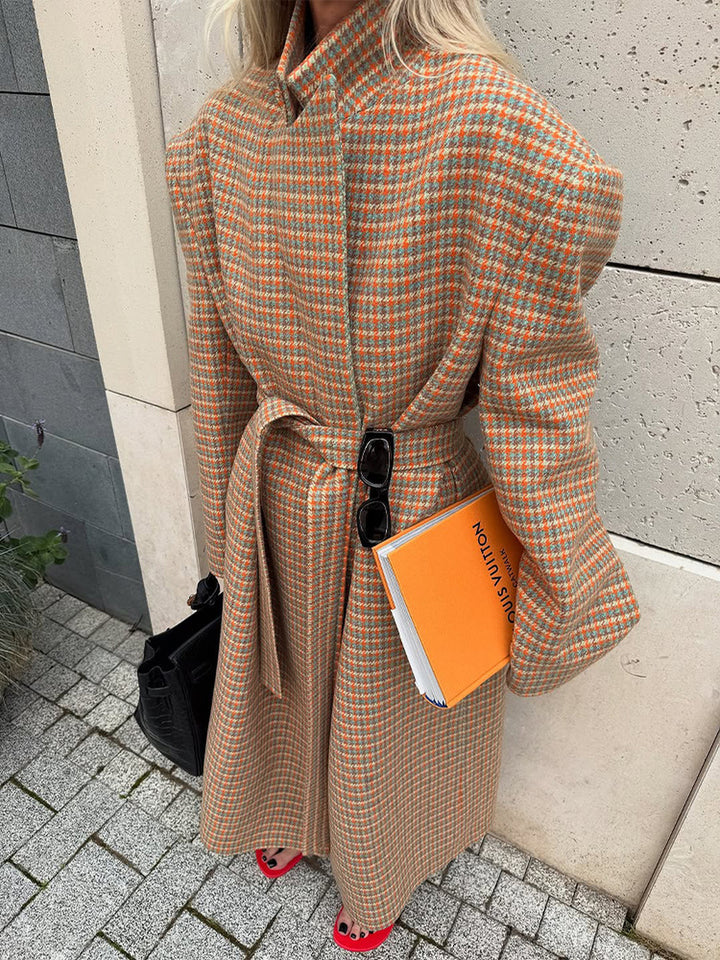 Plaid Woolen Belted Coat