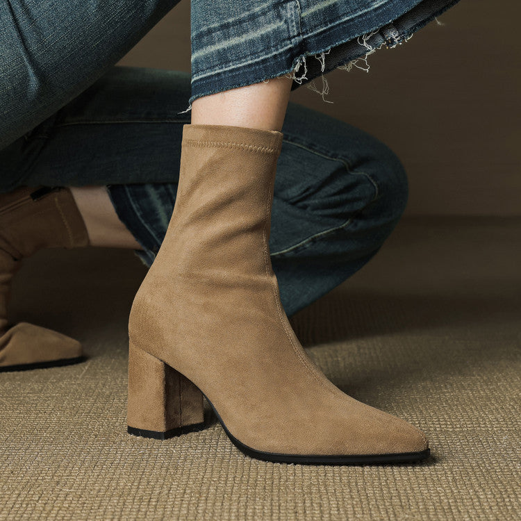 Women's Suede Ankle Boots – Block Heel with Sleek Side Zip – view 11