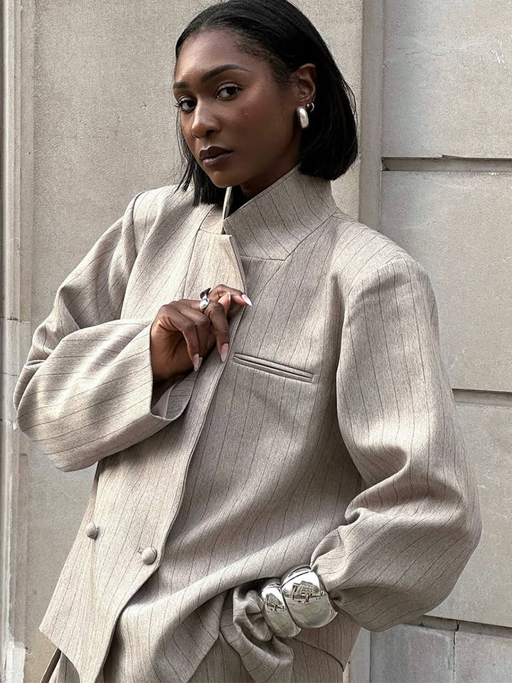 British Pinstripe Lapel Suit Set