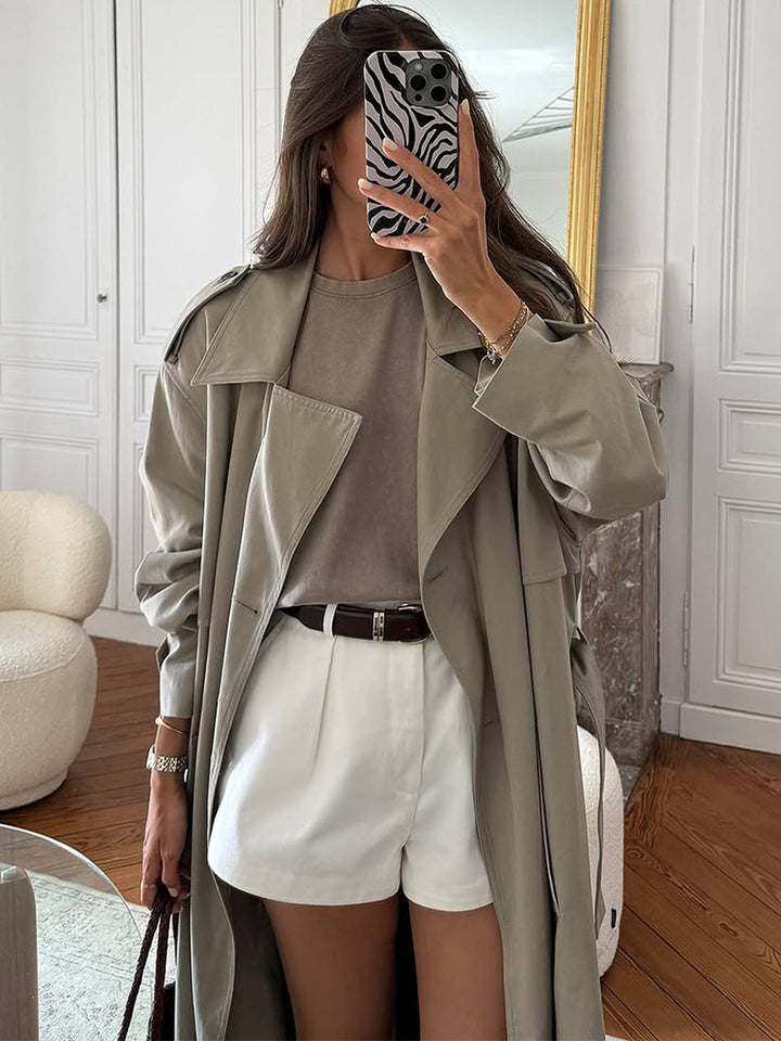 Double-Breasted Long Trench Coat