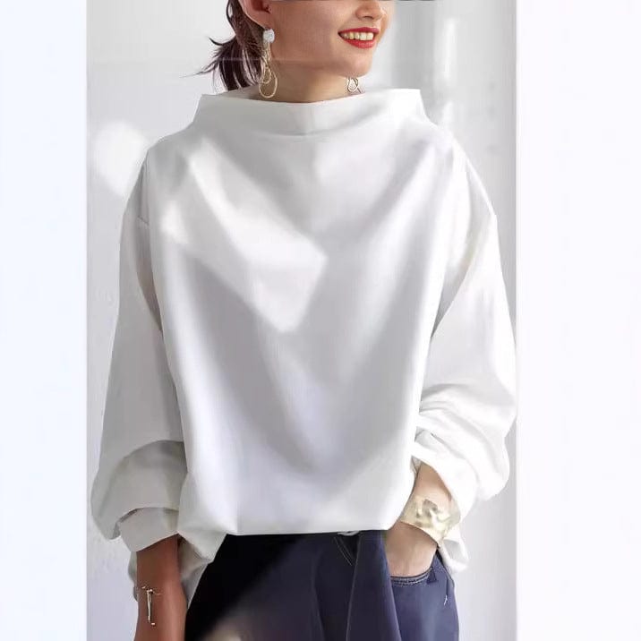 Women's High Neck Relaxed Blouse - Effortless Elegance