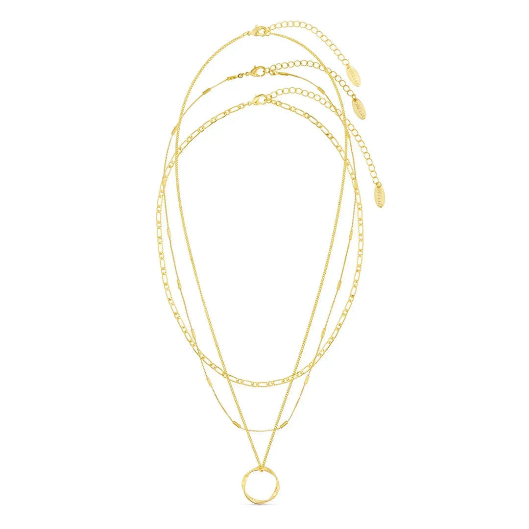 Women's Gold Open Circle Three-Row Necklace - Everyday Elegance