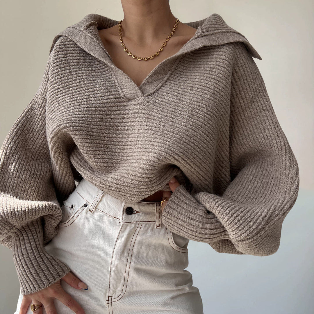 Women's Ribbed V-Neck Jumper – Soft Stretch Knit Sweater – view 7