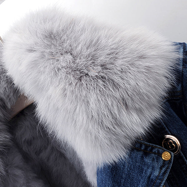 Women's Denim Jacket with Faux Fur Collar – Cropped Trucker – view 4