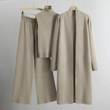 Women's Three-Piece Knitted Co-ord – Cardigan & Wide Trousers
