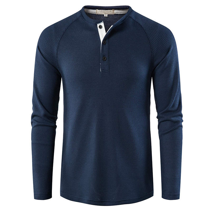 Men's Waffle Knit Henley Top – Breathable Button Placket Shirt – view 6