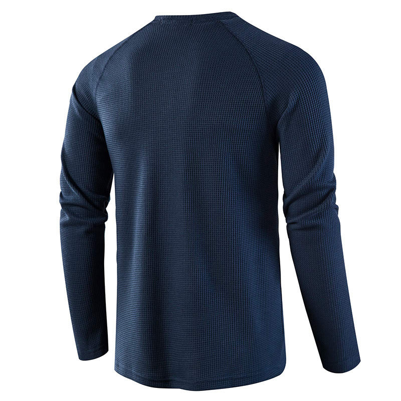 Men's Waffle Knit Henley Top – Breathable Button Placket Shirt – view 7