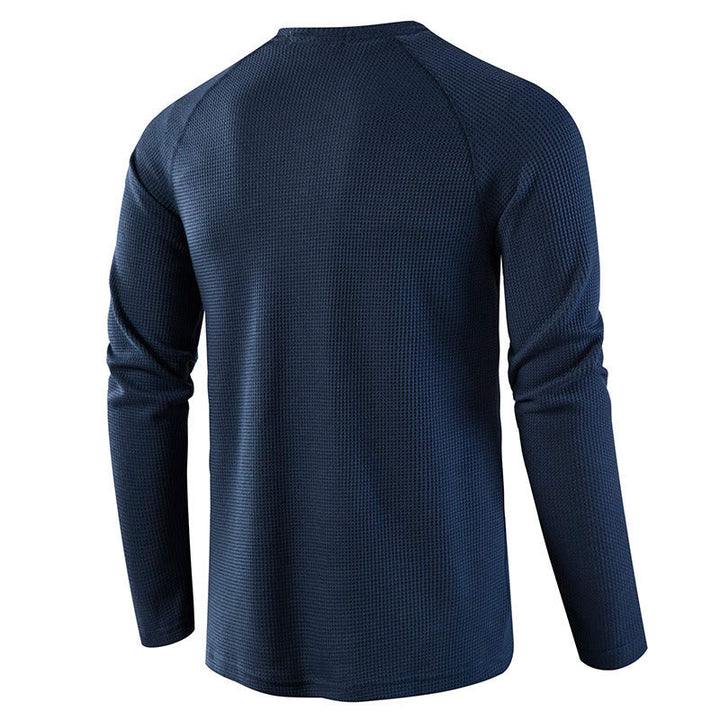 Men's Waffle Knit Henley Top – Breathable Button Placket Shirt – view 7