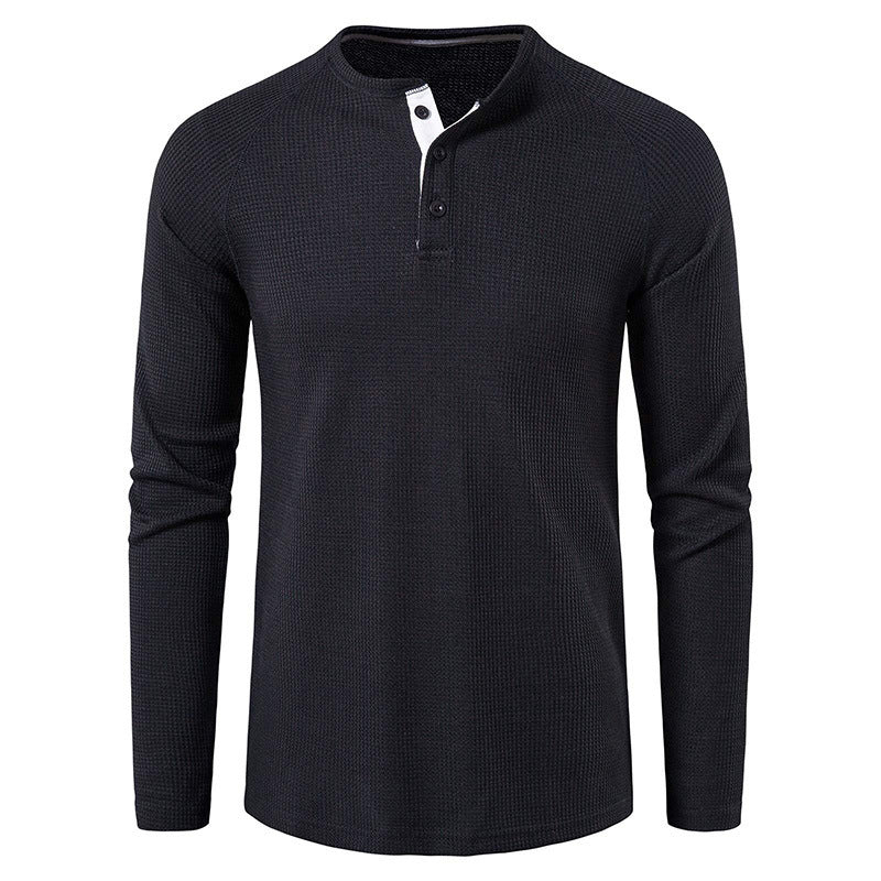 Men's Waffle Knit Henley Top – Breathable Button Placket Shirt – view 10