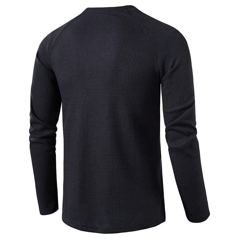 Men's Waffle Knit Henley Top – Breathable Button Placket Shirt – view 11