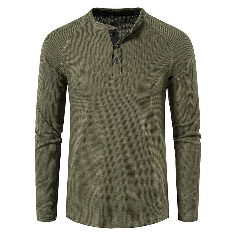 Men's Waffle Knit Henley Top – Breathable Button Placket Shirt – view 8