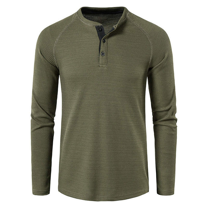 Men's Waffle Knit Henley Top – Breathable Button Placket Shirt – view 8