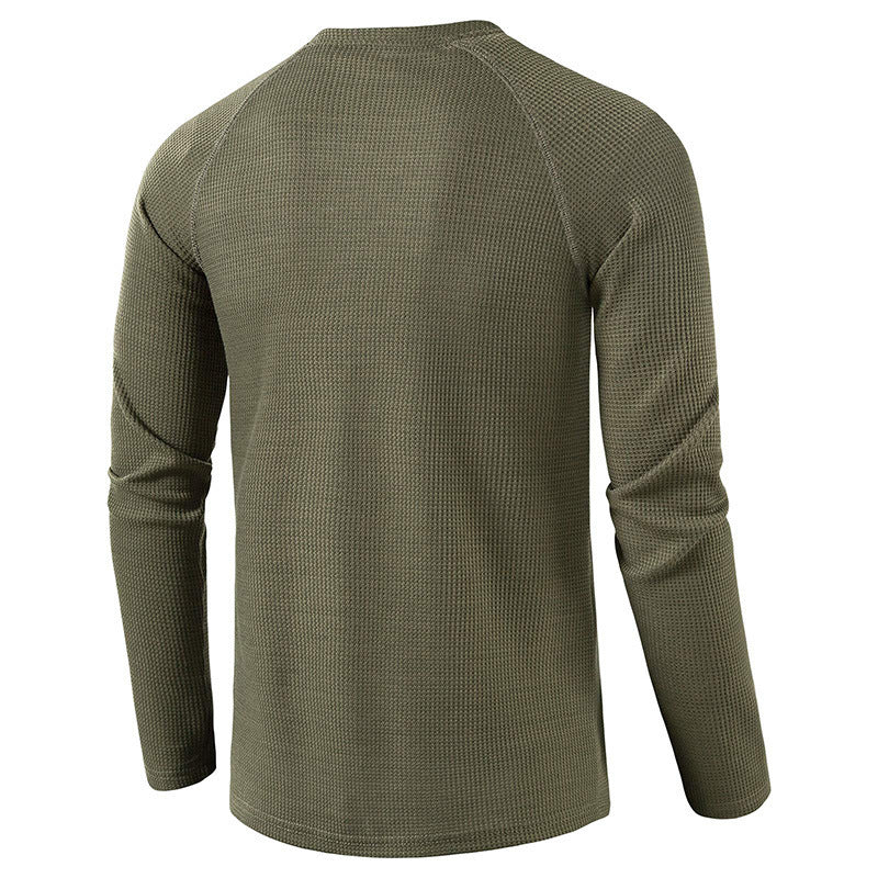 Men's Waffle Knit Henley Top – Breathable Button Placket Shirt – view 9