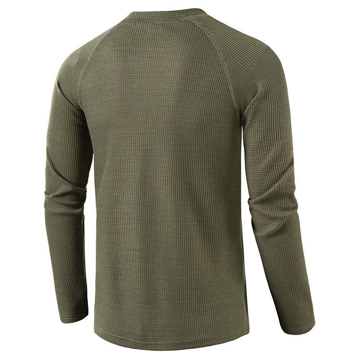 Men's Waffle Knit Henley Top – Breathable Button Placket Shirt – view 9