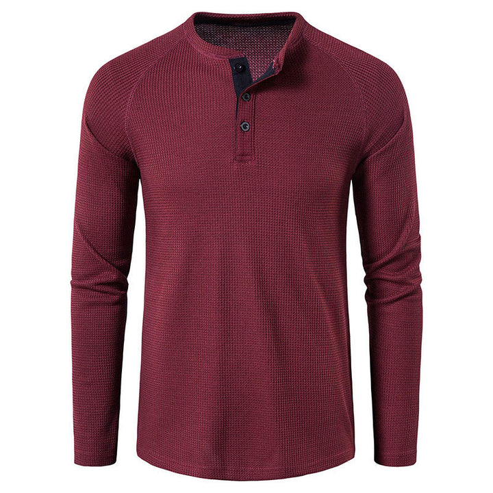 Men's Waffle Knit Henley Top – Breathable Button Placket Shirt – view 12