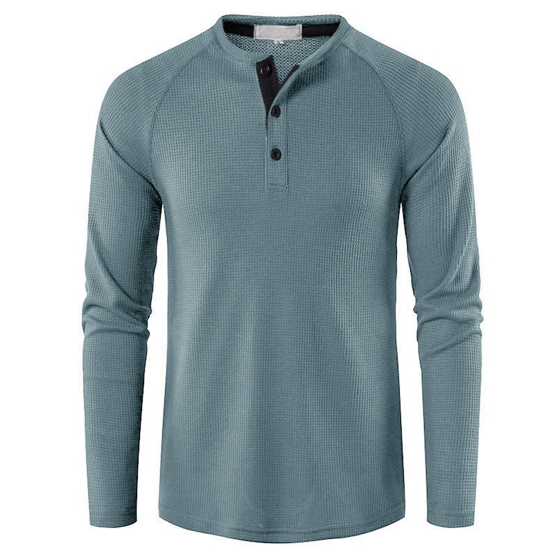 Men's Waffle Knit Henley Top – Breathable Button Placket Shirt
