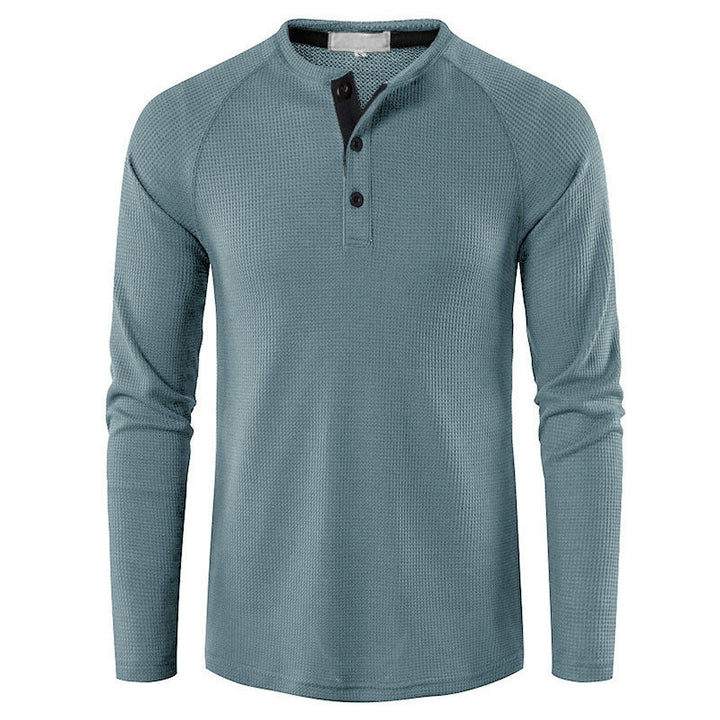 Men's Waffle Knit Henley Top – Breathable Button Placket Shirt