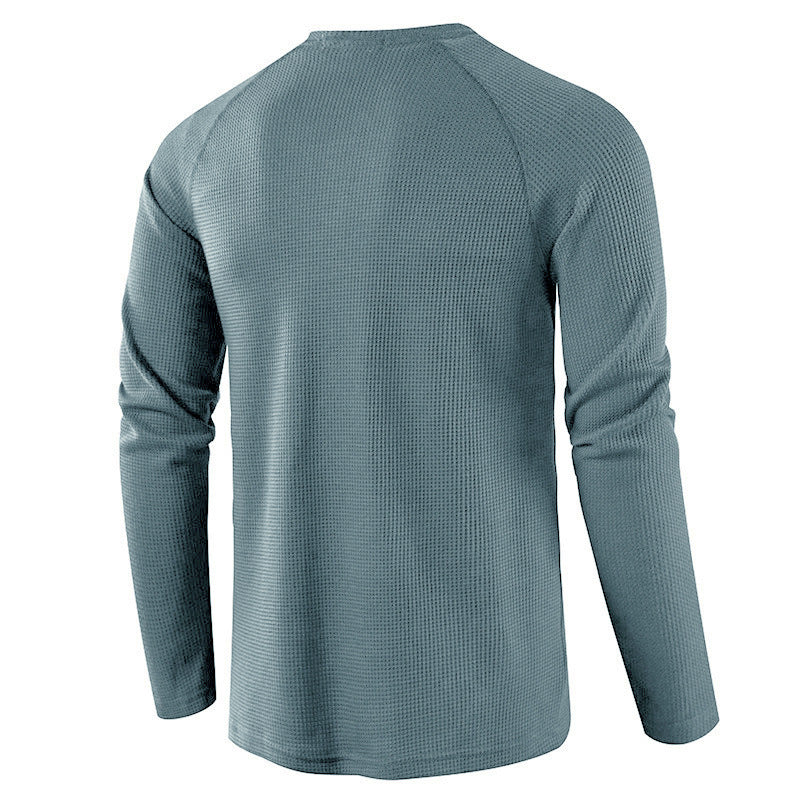 Men's Waffle Knit Henley Top – Breathable Button Placket Shirt