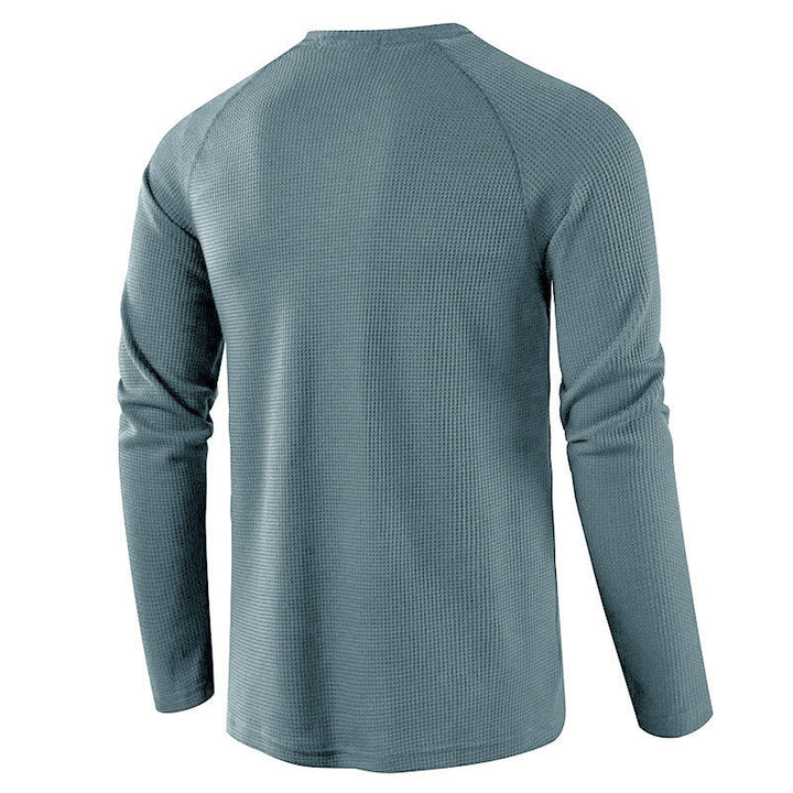 Men's Waffle Knit Henley Top – Breathable Button Placket Shirt