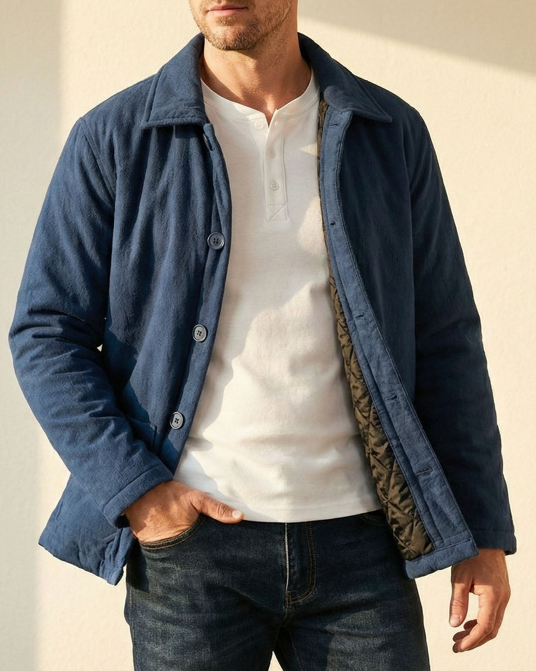 Men's Cotton Quilted Jacket – Insulated Button-Front Layer – view 5