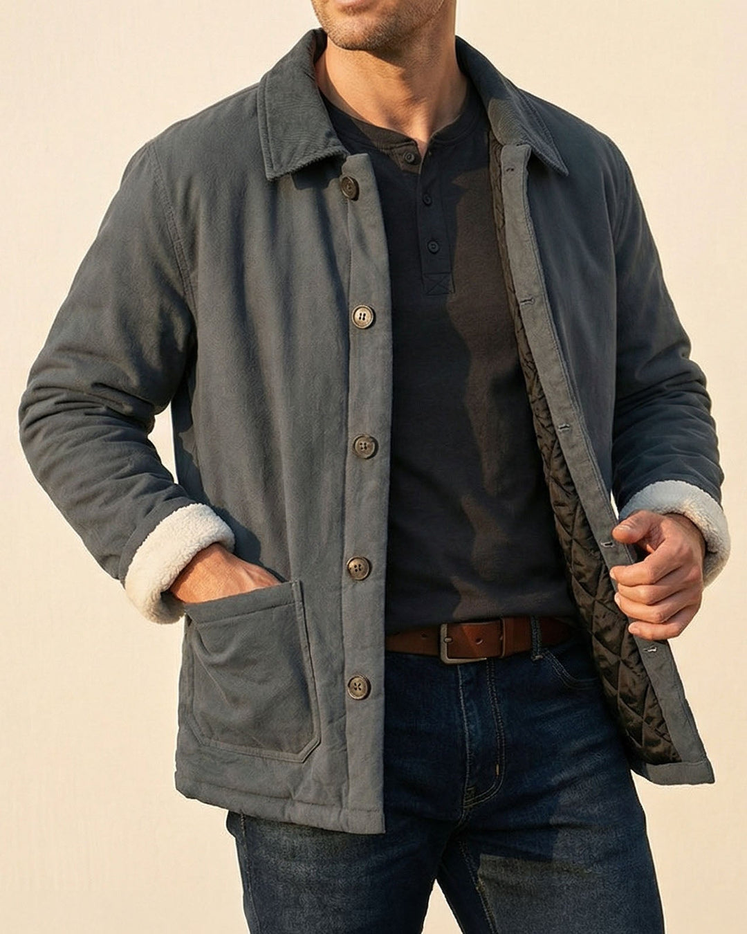 Men's Cotton Quilted Jacket – Insulated Button-Front Layer – view 6