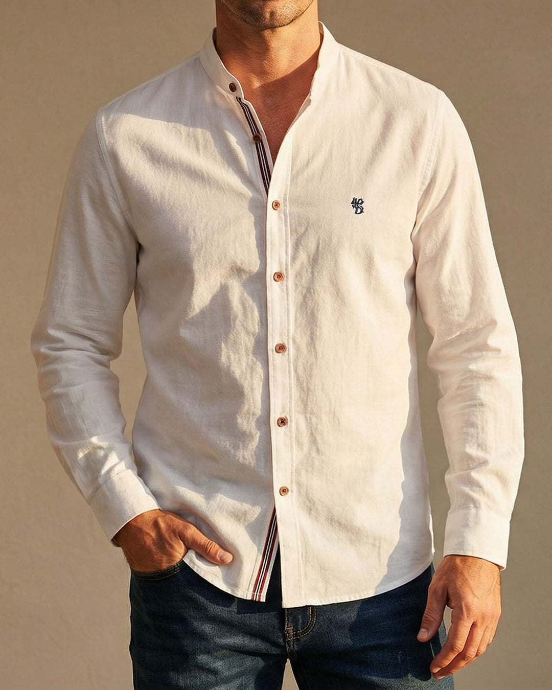 Men's Cotton Band Collar Shirt – Grandad Collar Casual Shirt – view 8