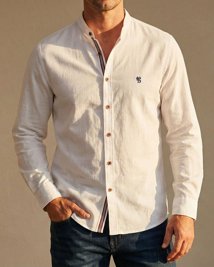 Men's Cotton Band Collar Shirt – Grandad Collar Casual Shirt – view 8