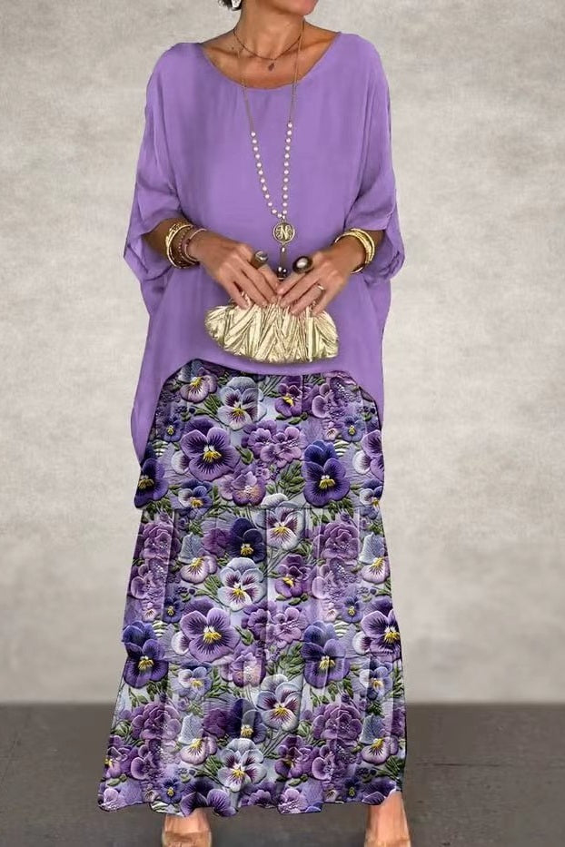 Women's Purple Floral Layered Dress - Effortless Day to Evening