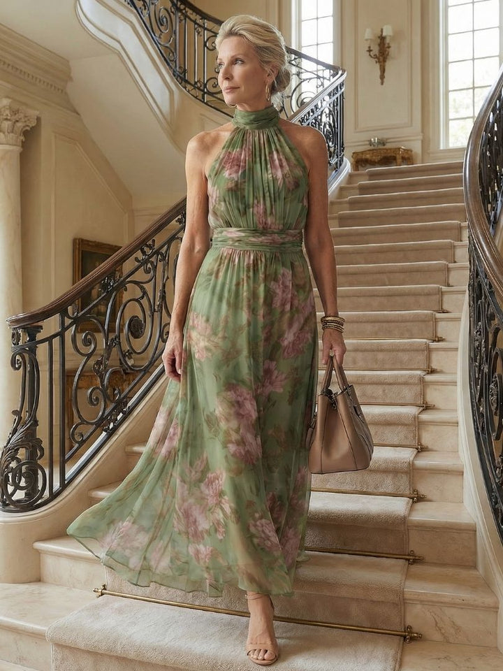 Women's Floral Gathered Halter Midi Dress - Effortless Summer Style
