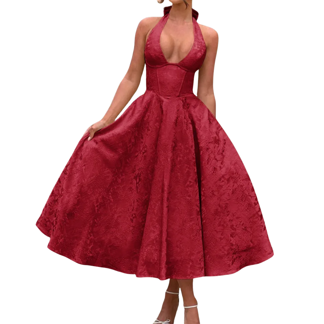 Women's Embroidered Halter V-Neck Evening Dress - For Unforgettable