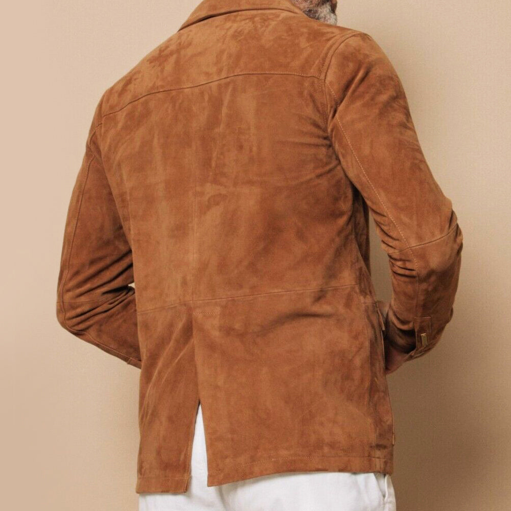 Men's Faux Suede Jacket – Soft Velour Four-Pocket Button Front – view 4