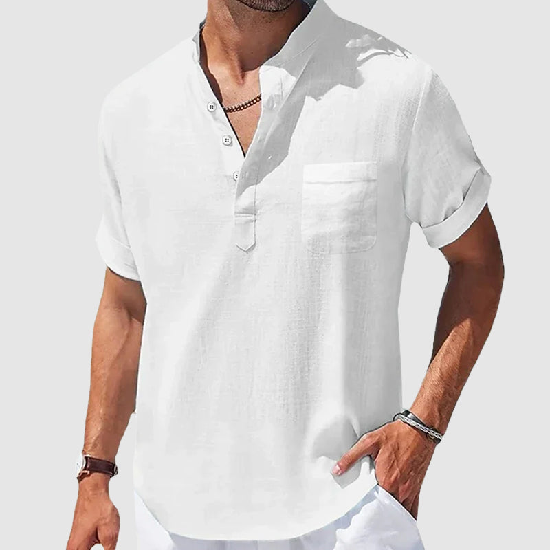 Men's Cotton Henley Shirt – Breathable Casual Summer Top – White