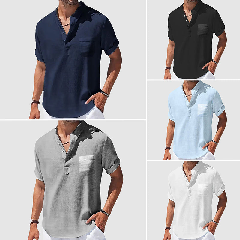 Men's Cotton Henley Shirt – Breathable Casual Summer Top – All 5 Colours (Bundle)