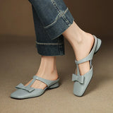 Women's Leather T-Strap Mules – Square Toe Block Heel