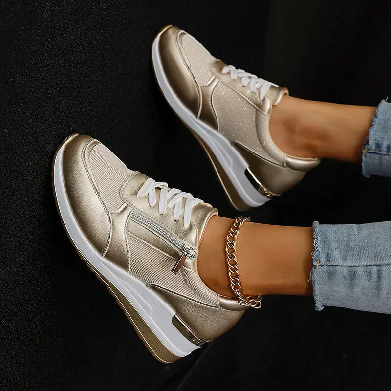 Women's Metallic Orthopedic Platform Sneakers - Cloud-Cushioned