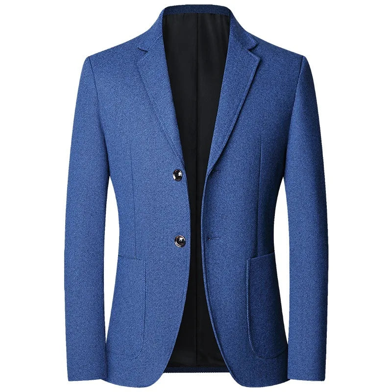 Men's Textured Knit Blazer – Tailored Smart-Casual Jacket – Blue